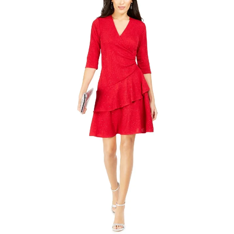 ladies-trumpet-dress-long-train-Womens Tiered Ruched Fit & Flare Dress