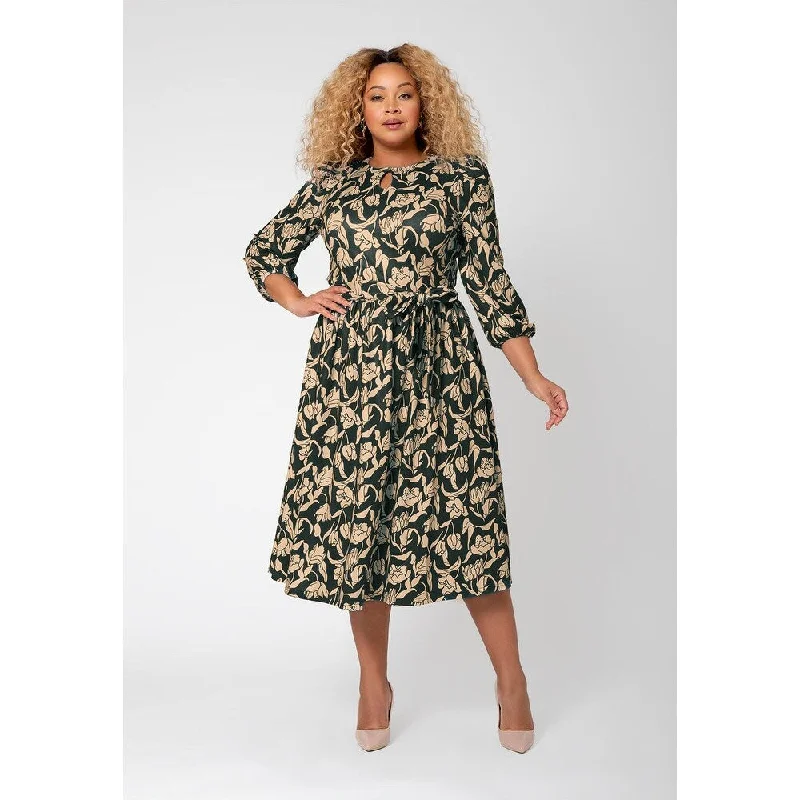 ladies-floral-dress-vintage-vibe-Leota Women's Iman Floral Balloon Sleeve Midi Dress Brown