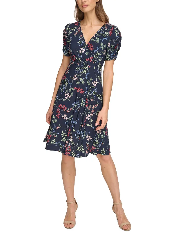 ladies-trumpet-dress-chiffon-fabric-Womens Floral Print Polyester Fit & Flare Dress