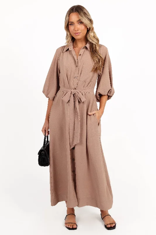 ladies-midi-dress-sheer-overlay-Zanita Midi Dress - Toast