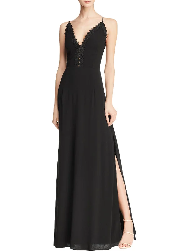 ladies-maxi-dress-formal-event-Womens Lace Trim Full-Length Maxi Dress