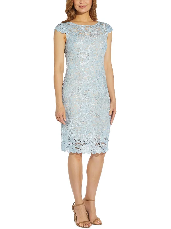 ladies-midi-dress-loose-silhouette-Womens Lace-Overlay Midi Sheath Dress